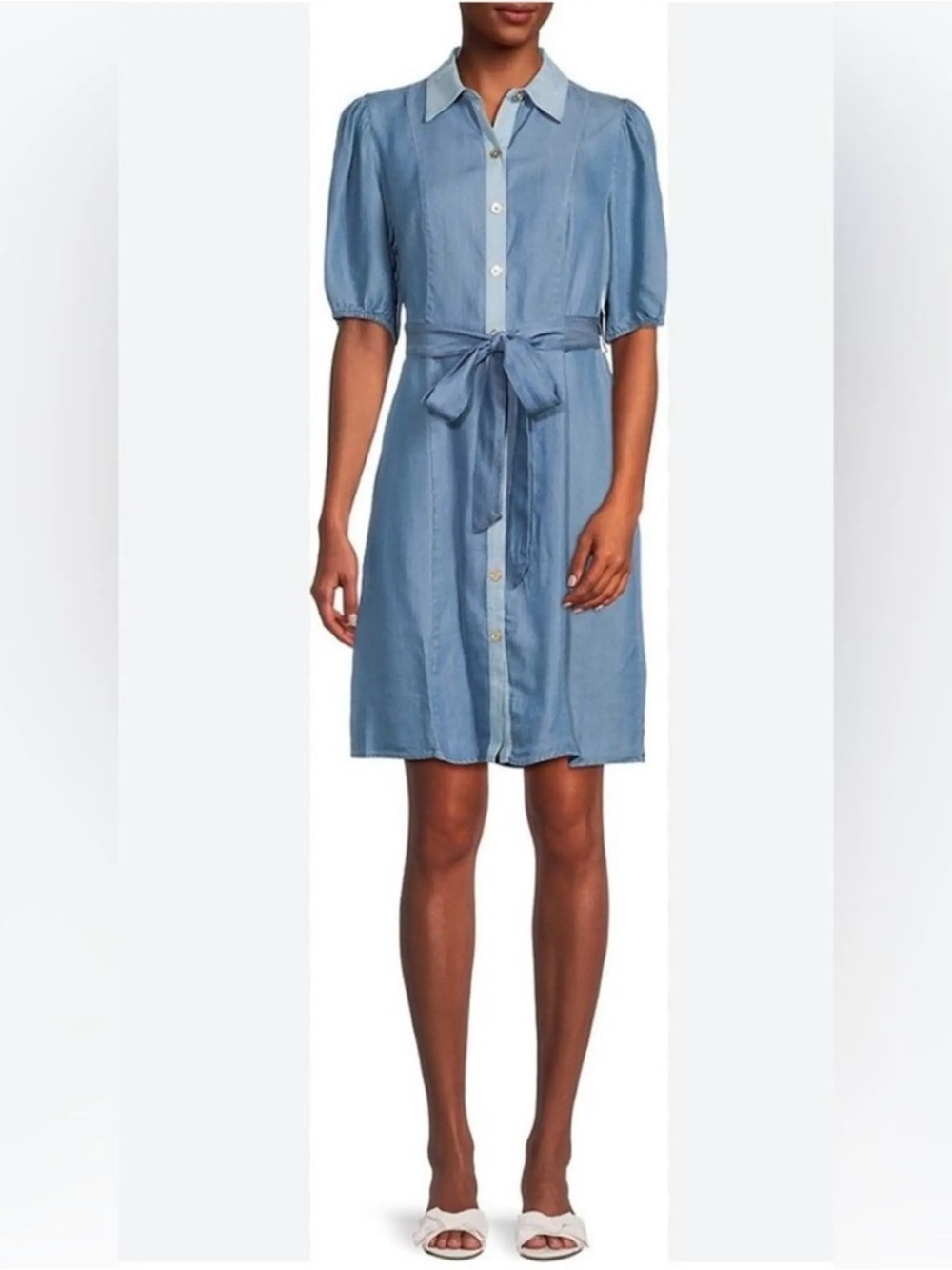 Hope & Harlow Chambray Button Front Shirt Dress 100% Tencel Size 12 Womens